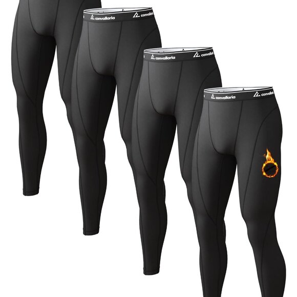 Men's Thermal Compression Leggings Fleece Lined Base Layer Athletic Fit